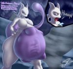  2019 absurd_res annoyed anthro belly big_belly breasts burping cave felid feline female female_pred female_predator front_view hi_res legendary_pok&eacute;mon mammal mewtwo mouth_shot nintendo nude oral_vore pale_skin phone pok&eacute;mon pok&eacute;mon_(species) standing starstrikex text thick_thighs video_games vore white_body white_skin 