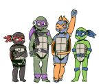  2019 ambiguous_gender ankle_band anthro arm_warmers armwear bandanna barefoot belt blue_eyes choker clothed clothing crossed_arms donatello_(tmnt) elbow_pads eyewear freckles glasses group hands_on_hips inkyfrog jewelry knee_pads leg_warmers legband legwear leonardo_(tmnt) mask michelangelo_(tmnt) mole_(marking) necklace one_eye_closed open_mouth orange_eyes pouting purple_eyes raised_arm raphael_(tmnt) red_eyes reptile scalie scarf shell simple_background smile standing teenage_mutant_ninja_turtles turtle white_background wristband 