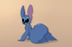  alien anthro big_butt black_eyes blue_body blue_fur blue_nose butt collar disney experiment_(lilo_and_stitch) fur hi_res huge_butt lilo_and_stitch looking_at_viewer male notched_ear nude red_collar simple_background solo stitch_(lilo_and_stitch) thick_thighs vun 