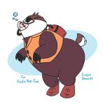  2019 anthro badger badgerclops butt cartoon_network eye_patch eyewear fur male mammal mao_mao:_heroes_of_pure_heart mustelid musteline overweight scuba scuba_tank solo sugarbeardly text white_body white_fur 