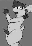  2019 animal_genitalia animal_penis anthro blush bodily_fluids erection eyewear flora_fauna fur general: genital_fluids glasses hi_res legendary_pok&eacute;mon long_ears looking_back male monochrome nintendo nude open_mouth penis plant pok&eacute;mon pok&eacute;mon_(species) precum shaymin shaymin_(sky_form) short_tail shy simple_background solo tapering_penis thick_thighs tongue video_games visionaryserpent 