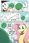  anon arthropod butterfly comic dialogue equid female feral fluttershy_(mlp) friendship_is_magic hi_res human insect lepidopteran male mammal my_little_pony outside shoutingisfun 