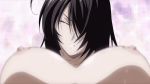  1girl animated animated_gif ass bare_back black_hair blush breasts closed_eyes embarrassed hair_over_one_eye huge_filesize humiliation ikkitousen kan&#039;u_unchou large_breasts long_hair navel nipples open_mouth panties stomach topless toy trembling underwear 