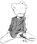  2019 absurd_res anthro balls blush bodily_fluids bottomless breath child clothed clothing cub cum genital_fluids hi_res humanoid_penis kemono male mammal monochrome mouse murid murine open_mouth penis puinkey_(artist) puinkey_(character) rodent screentone signature simple_background solo sweat tears uncut white_background young 