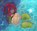  2019 blue_eyes breasts clothed clothing female hair hi_res horn humanoid nipples not_furry red_hair shirt solo swimming_pool topwear unknown_artist unknown_species water wet wet_clothing wet_shirt wet_topwear 
