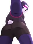  2019 alp_(tas) anthro black_nose bottomwear bulge butt clothing fur giant_panda hat headgear headwear koppepan koppepan39 male mammal moobs one_eye_closed purple_body purple_fur shirt shorts simple_background slightly_chubby solo tank_top tight_clothing tokyo_afterschool_summoners topwear ursid video_games white_background white_body white_fur wink 