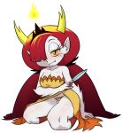  2017 4_fingers breasts cleavage clothed clothing demon digital_media_(artwork) dress eyelashes fangs female fingers fire hair hair_over_eye hekapoo horn horned_humanoid humanoid humanoid_pointy_ears long_hair not_furry orange_eyes red_hair seductive slit_pupils solo star_vs._the_forces_of_evil ta-na white_body white_skin wide_hips yellow_sclera 