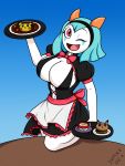  big_breasts breasts clothed clothing drake-rex female food hi_res humanoid kirlia lola_the_kirlia maid_uniform nintendo not_furry pok&eacute;mon pok&eacute;mon_(species) solo uniform video_games 