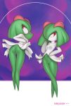  artist_name ass breasts chelodoy full_body gen_3_pokemon green_hair hair_over_one_eye kirlia leaning_forward looking_at_viewer looking_back navel pokemon pokemon_(creature) pussy red_eyes small_breasts stomach 