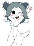  absurd_res alpha_channel anthro black_nose blush blush_stickers breasts canid canine canis dreameclipsewolf featureless_breasts featureless_crotch felid feline felis female fur grey_hair hair hi_res looking_at_viewer mammal one_eye_closed open_mouth open_smile simple_background smile solo tem temmie_(undertale) transparent_background undertale video_games wink 