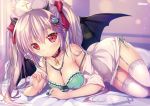  bed bra breasts cleavage garter_belt long_hair mikeou nurse original panties red_eyes stockings twintails underwear 