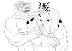  2010 5_fingers abs animal_head anthro biceps big_muscles dorohedoro duo fangs fingers for_a_head guin guin_saga kaiman kyuuhari male mammal muscular muscular_male nipples nude pecs scalie whiskers 