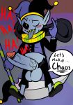  2019 big_penis blush deltarune erection halloween hi_res holidays humanoid humanoid_penis jevil_(deltarune) laugh male not_furry penis solo taillove_(artist) tongue vein veiny_penis video_games 