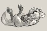  2016 ambiguous_gender animal_dildo animal_sex_toy bite canine_dildo carrot_(artist) chewing digital_drawing_(artwork) digital_media_(artwork) dildo fangs feral fur grey_background greyscale hi_res holding_object hooves horn hybrid lying monochrome on_back semi-anthro sex_toy side_view simple_background solo teeth unknown_species young 