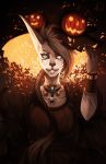  2019 andyd anthro black_nose clothed clothing digital_media_(artwork) eyebrows eyelashes felid feline female fingers fur grey_body grey_fur halloween hi_res holidays jack-o&#039;-lantern mammal smile solo 