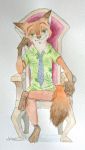  anthro arm_support barefoot bottomwear canid canine chair claws clothed clothing dipstick_ears disney fluffy fluffy_tail fox front_view fully_clothed fur furniture gloves_(marking) green_eyes hi_res leaning_on_elbow looking_at_viewer mammal markings multicolored_ears necktie nick_wilde orange_body orange_fur painting_(artwork) pants red_fox shirt simple_background sitting smile solo throne toe_claws topwear traditional_media_(artwork) ulako watercolor_(artwork) white_background zootopia 
