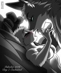  2019 anthro bed blush breasts canid canine convenient_censorship couple_(disambiguation) disney duo eyes_closed female fox fur furniture green_eyes hi_res judy_hopps lagomorph leporid lying male mammal medium_breasts monochrome nick_wilde nude on_back passionate rabbit romantic sex simple_background size_difference smaller_female spot_color tasteful thewinterbunny zootopia 