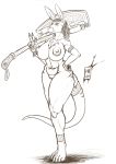  absurd_res anthro areola axe big_breasts breasts digital_media_(artwork) ear_piercing female fur hair hi_res kangaroo macropod mammal marsupial melee_weapon munsu89 nipples nude piercing pussy solo tattoo weapon 