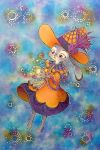  abstract_background anthro barefoot clothed clothing dipstick_ears disney dress flower fully_clothed hat headgear headwear hi_res judy_hopps lagomorph leporid light mammal multicolored_ears open_mouth painting_(artwork) plant purple_eyes rabbit solo traditional_media_(artwork) ulako watercolor_(artwork) witch_hat zootopia 