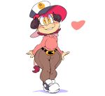  &lt;3 anthro baseball_cap blush bottomwear bovid breasts caprine clothing female footwear frances_sugarfoot freckles goat hat headgear headwear hi_res looking_at_viewer mammal pants shoes simple_background sneakers solo sweater topwear vimhomeless white_background wide_hips yellow_eyes 