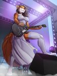  2019 anthro breasts brown_hair canid canine cassie_the_rock_vixen clothed clothing dress electric_guitar female fox fur guitar hair hi_res instrument legwear mammal musical_instrument solo stage thigh_highs twinkle-sez 