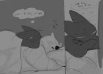  badger badgerclops black_body black_fur blush cartoon_network catminte cuddling domestic_cat felid feline felis fur hi_res male male/male mammal mao_mao:_heroes_of_pure_heart mustelid musteline pillow sheriff_mao_mao_mao sleeping 