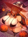  2019 anime anthro armwear big_breasts bikini breasts candy canid canine clothing curvaceous curvy_figure female food fox fur hair halloween hat headgear headwear hi_res holidays huge_breasts jack-o&#039;-lantern kakuteki11029 kemono legwear long_hair mammal overweight overweight_female smile solo swimwear thick_thighs thigh_highs voluptuous witch_hat 