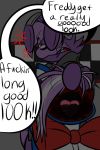  2014 bonnie_(fnaf) dialogue female five_nights_at_freddy&#039;s five_nights_at_freddy&#039;s_2 gore lagomorph leporid male mammal rabbit renee-moonveil toy_bonnie_(fnaf) video_games 