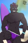  2019 anthro beach bulge clothed clothing felid looking_at_viewer male mammal muscular muscular_male nell-chan pantherine pecs seaside smile solo speedo surf surfboard swimwear underwear 