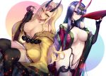  armadillo fate/grand_order horns ibaraki_douji_(fate/grand_order) japanese_clothes no_bra open_shirt pantsu pointy_ears renji shuten_douji_(fate/grand_order) tattoo thighhighs 