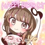  1girl animal_costume animal_ears animal_hood azusagawa_kaede bangs blush brown_eyes brown_hair character_name closed_mouth dated eyebrows_visible_through_hair fake_animal_ears happy_birthday hood hood_up jako_(jakoo21) looking_at_viewer panda panda_costume panda_ears panda_hood seishun_buta_yarou smile solo upper_body 