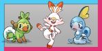  2019 absurd_res blue_body blue_eyes blue_skin blush bodily_fluids diaper embarrassed fur genital_fluids green_body green_fur grookey group happy hi_res lagomorph looking_at_viewer looking_away mammal nintendo open_mouth pok&eacute;mon pok&eacute;mon_(species) primate reptile scalie scorbunny sitting sobble starter_trio tenerius urine video_games wet_diaper wetting white_body white_fur 