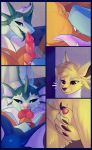  2019 absurd_res animal_genitalia anthro anthrofied comic digital_media_(artwork) eevee eeveelution elvche fellatio female group group_sex hi_res jolteon knot male masturbation nintendo oral oral_penetration penetration penile penis penis_tip pok&eacute;mon pok&eacute;mon_(species) pok&eacute;morph pussy sex threesome vaporeon video_games 