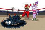  big_breasts blaze_the_cat breasts burned clothed clothing female fight fighting_ring fiona_fox fire hi_res rouge_the_bat smoke sonic_(series) sport sportswear tinydevilhorns tinydevilhorns_(artist) topless 