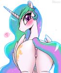  2019 anatomically_correct anatomically_correct_pussy animal_genitalia animal_pussy anus blush dock equid equine_pussy female feral friendship_is_magic horn looking_at_viewer looking_back mammal my_little_pony princess_celestia_(mlp) pussy tsudashie winged_unicorn wings 