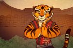  2019 anthro black_nose black_stripes clothing digital_media_(artwork) dreamworks felid female fur kung_fu_panda lotusgarden mammal master_tigress orange_body orange_eyes orange_fur pantherine smile solo striped_body striped_fur stripes tiger whiskers yellow_sclera 