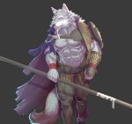  2019 5_fingers canid canine canis clothed clothing facial_hair fingers holding_object holding_weapon humanoid_hands law_(sdorica_sunset) male mammal muscular muscular_male navel pecs sdorica sdorica_sunset sonata_(artist) weapon wolf 
