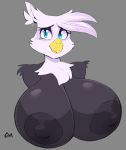  2018 absurd_res accipitrid accipitriform anthro areola avian bald_eagle big_breasts bird black_body black_feathers blue_eyes breasts bust_portrait digital_media_(artwork) eagle eyelashes feathers female grey_background hi_res huge_breasts looking_at_viewer nipples non-mammal_breasts nude portrait sea_eagle signature simple_background solo vimhomeless white_body white_feathers 