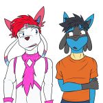  1:1 accessory anthro anthrofied clothed clothing crop_top duo eeveelution fully_clothed fuze headband hi_res lucario magical_girl_outfit male nintendo pok&eacute;mon pok&eacute;mon_(species) scarf shirt sylveon t-shirt topwear video_games 