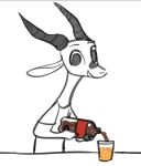  2019 ambiguous_gender antelope anthro bottle bovid chico_(fuel) cola cup facial_markings fruit_juice fuel_(artist) gazelle head_markings holding_object horn looking_at_viewer mammal markings partially_colored pouring simple_background smile solo white_background 