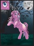  &lt;3 baby_blue_bell blue_eyes cloud equid equine feral grass horse mammal moon my_little_pony outside pink_body pony post_transformation smile solo 