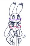  2019 ambiguous_gender anthro barefoot carrying clothed clothing dipstick_ears disney duo eyewear female fuel_(artist) glasses hands_on_hips judy_hopps lagomorph leporid mammal multicolored_ears on_shoulders rabbit simple_background spot_color sweater topwear violet_hopps white_background zootopia 