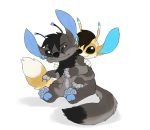  2015 4_arms 4_fingers 4_toes alien alternate_species asa_(scrapteeth) black_eyes black_hair black_nose blue_claws blue_pawpads cheek_tuft claws digital_drawing_(artwork) digital_media_(artwork) dipstick_tail disney duo experiment_(lilo_and_stitch) face_tuft fan_character fingers fur grey_body grey_fur hair lilo_and_stitch multi_arm multi_limb multicolored_tail neonslushie pawpads simple_background sitting smile tan_body tan_fur toes tuft vio_(neonslushie) white_background 