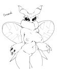  2019 anthro anthrofied areola arthropod belly big_breasts biped breasts butt curvy_figure english_text featureless_crotch female frosmoth fur hi_res insect lepidopteran looking_at_viewer navel nintendo nipples non-mammal_breasts nude pok&eacute;mon pok&eacute;mon_(species) pok&eacute;morph rtr simple_background solo text thick_thighs unknown_pok&eacute;mon video_games wings 