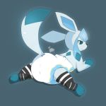  1:1 2019 ambiguous_gender black_nose blue_body blue_eyes blue_fur butt clothing diaper eeveelution feral fur furgonomics glaceon hi_res imces leg_warmers legwear looking_at_viewer looking_back lying nintendo pattern_clothing paws pok&eacute;mon pok&eacute;mon_(species) raised_tail simple_background solo spread_legs spreading striped_clothing striped_leggings stripes video_games 