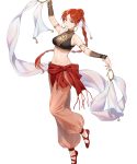  1girl ballerina breasts cleavage facial_mark fire_emblem fire_emblem:_the_sacred_stones fire_emblem_heroes forehead_mark full_body highres lips long_hair makeup medium_breasts navel official_art red_eyes red_hair red_lips see-through smile solo stomach tethys_(fire_emblem) tied_hair tokki transparent_background 