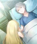  1boy 1girl aki_(neyuki41028) aldnoah.zero asseylum_vers_allusia bed blonde_hair blue_eyes child holding_hands hospital_bed hospital_gown long_hair short_hair silver_hair slaine_troyard younger 