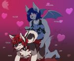  &lt;3 2019 absurd_res all_fours anthro anthro_on_anthro big_breasts blue_hair blush breasts canid canine canis chiropteran cleavage clothed clothing doggystyle domestic_dog facial_piercing fangs female female/female from_behind_position grinn3r hair hair_over_eye hi_res holding_leash holding_object inner_ear_fluff leash legwear lingerie mammal mistress_ruby mixi_elkhound nipples nose_piercing nose_ring open_mouth piercing pussy red_eyes red_hair sex simple_background smile sound_effects stockings text thigh_highs tuft vaginal wings 