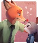  &lt;3 2016 anthro bodily_fluids canid canine clothed clothing disney duo flower fox fur green_eyes grey_body grey_fur inner_ear_fluff judy_hopps lagomorph leporid light lighting looking_at_another mammal necktie nick_wilde orange_body orange_fur pink_background pink_nose plant police_uniform purple_eyes rabbit red_fox rose_(flower) shirt simple_background sweat sweatdrop tan_body tan_fur topwear tragobear tuft uniform zootopia 