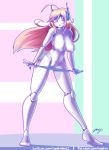  &lt;3 2019 blonde_hair blue_eyes breasts cave_story clothing curly_brace female hair hi_res humanoid machine navel nipples not_furry pussy robot robot_humanoid simple_background smile solo standing underwear video_games zedrin 